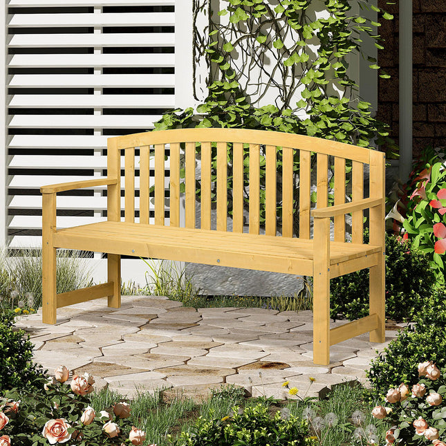 2 Seater Wooden Garden Bench with Armrest for Outdoor - Orange