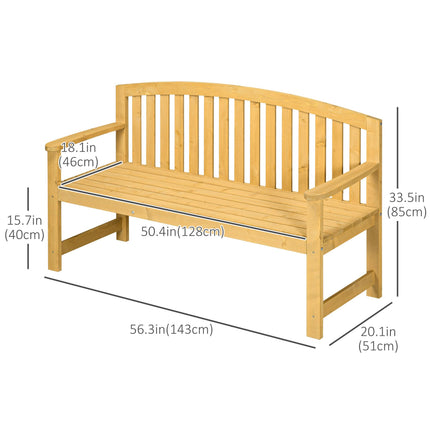 2 Seater Wooden Garden Bench with Armrest for Outdoor - Orange