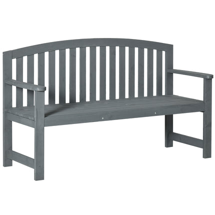 2 Seater Wooden Garden Bench with Armrest Outdoor Chair for Park Balcony - Grey