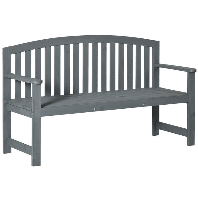2 Seater Wooden Garden Bench with Armrest Outdoor Chair for Park Balcony - Grey