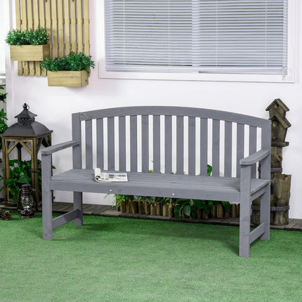 2 Seater Wooden Garden Bench with Armrest Outdoor Chair for Park Balcony - Grey