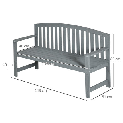 2 Seater Wooden Garden Bench with Armrest Outdoor Chair for Park Balcony - Grey