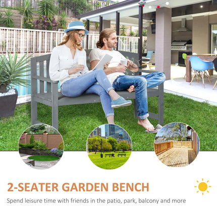 2 Seater Wooden Garden Bench with Armrest Outdoor Chair for Park Balcony - Grey