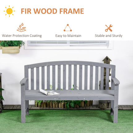 2 Seater Wooden Garden Bench with Armrest Outdoor Chair for Park Balcony - Grey