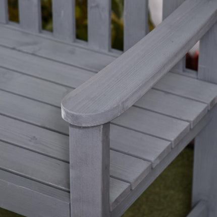 2 Seater Wooden Garden Bench with Armrest Outdoor Chair for Park Balcony - Grey