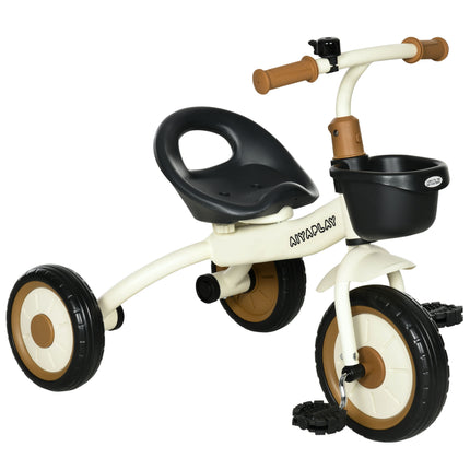Adjustable Kids Tricycle with Basket and Bell for Ages 2-5 Years - White