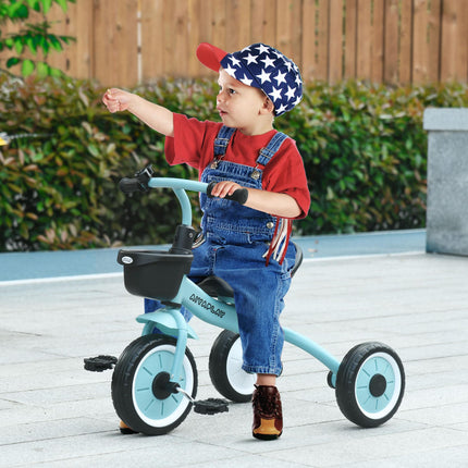 Adjustable Kids Tricycle with Basket and Bell for Ages 2-5 - Blue