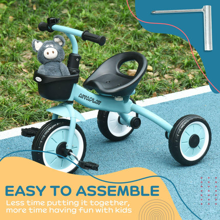 Adjustable Kids Tricycle with Basket and Bell for Ages 2-5 - Blue