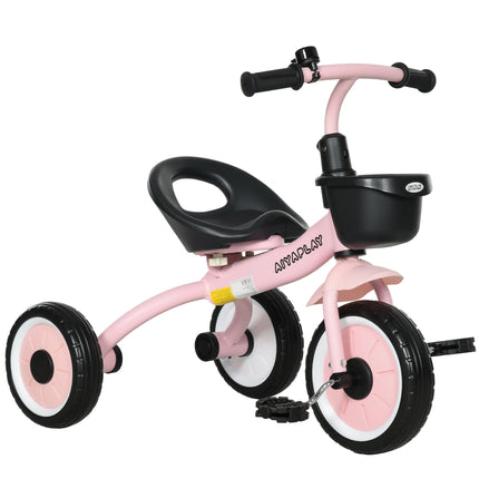 Adjustable Kids Tricycle with Bell and Basket for Ages 2-5 - Pink