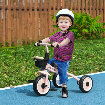 Adjustable Kids Tricycle with Bell and Basket for Ages 2-5 - Pink