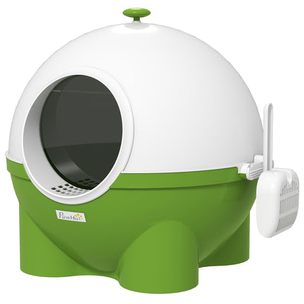 Large Hooded Cat Litter Box with Front Entrance, Scoop & Handle 53x51x48cm - Green