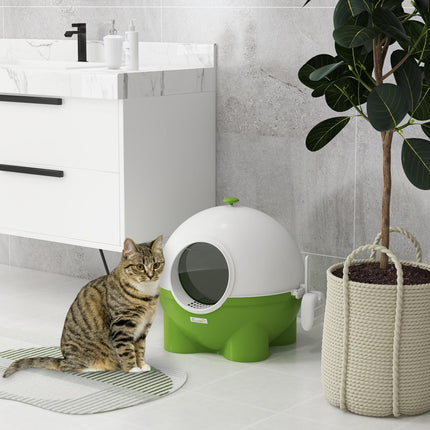 Large Hooded Cat Litter Box with Front Entrance, Scoop & Handle 53x51x48cm - Green