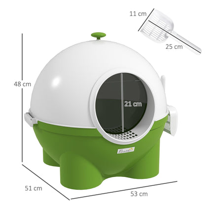 Large Hooded Cat Litter Box with Front Entrance, Scoop & Handle 53x51x48cm - Green