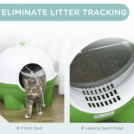 Large Hooded Cat Litter Box with Front Entrance, Scoop & Handle 53x51x48cm - Green