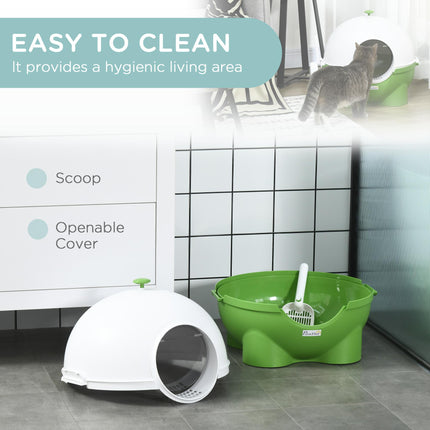 Large Hooded Cat Litter Box with Front Entrance, Scoop & Handle 53x51x48cm - Green