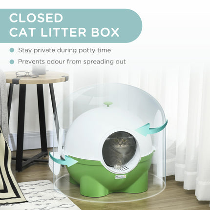 Large Hooded Cat Litter Box with Front Entrance, Scoop & Handle 53x51x48cm - Green