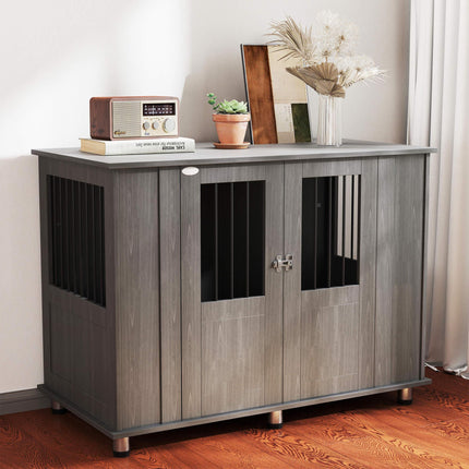 Dog Crate Furniture End Table for Extra Large Dogs with Magnetic Door, Grey - 116 x 60 x 87 cm