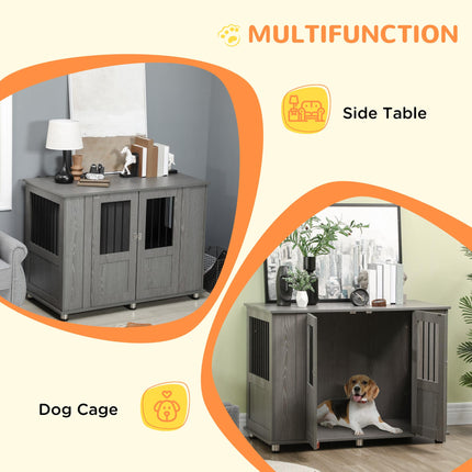 Dog Crate Furniture End Table for Extra Large Dogs with Magnetic Door, Grey - 116 x 60 x 87 cm