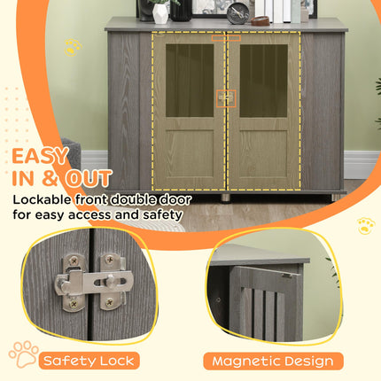 Dog Crate Furniture End Table for Extra Large Dogs with Magnetic Door, Grey - 116 x 60 x 87 cm