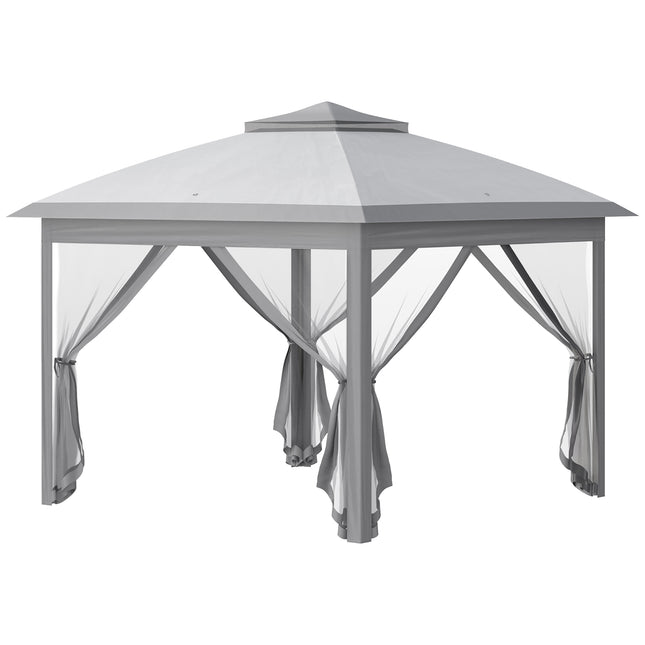 11 Foot Pop Up Canopy Tent Set with Mesh Sidewalls and Adjustable Height - Beige