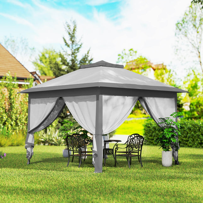 11 Foot Pop Up Canopy Tent Set with Mesh Sidewalls and Adjustable Height - Beige