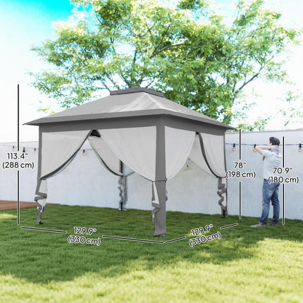 11 Foot Pop Up Canopy Tent Set with Mesh Sidewalls and Adjustable Height - Beige