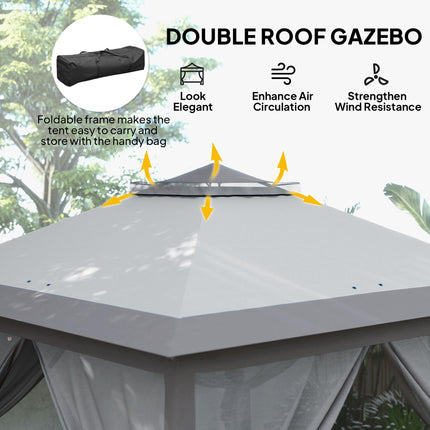 11 Foot Pop Up Canopy Tent Set with Mesh Sidewalls and Adjustable Height - Beige