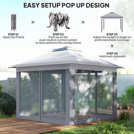 11 Foot Pop Up Canopy Tent Set with Mesh Sidewalls and Adjustable Height - Beige