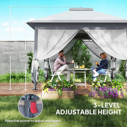 11 Foot Pop Up Canopy Tent Set with Mesh Sidewalls and Adjustable Height - Beige