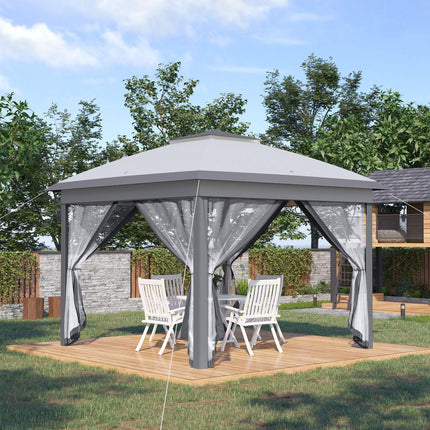 11 Foot Pop Up Canopy Tent Set with Mesh Sidewalls and Adjustable Height - Beige