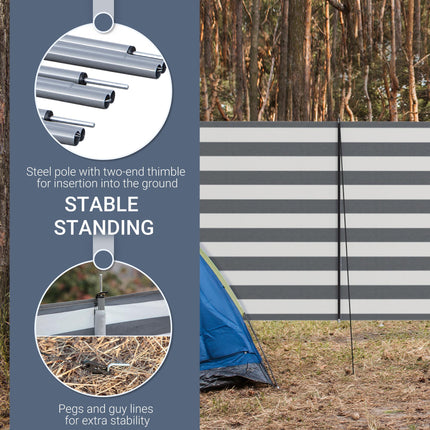 5 Pole Camping Windbreak 150x540cm with Carry Bag - Grey and White