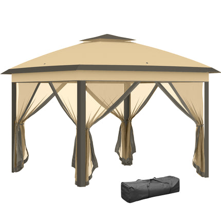 11 Foot Pop Up Canopy Tent with Adjustable Height and Mesh Sidewalls - Beige