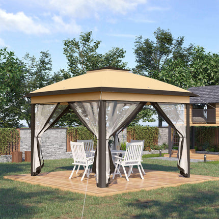 11 Foot Pop Up Canopy Tent with Adjustable Height and Mesh Sidewalls - Beige