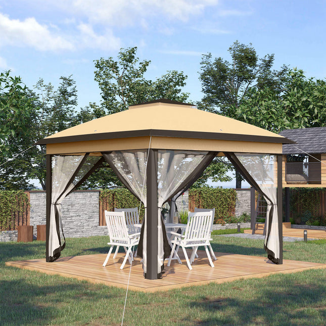 11 Foot Pop Up Canopy Tent with Adjustable Height and Mesh Sidewalls - Beige