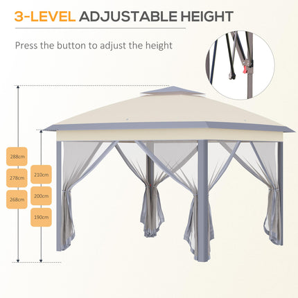 11 Foot Pop Up Canopy Tent with Adjustable Height and Mesh Sidewalls - Beige