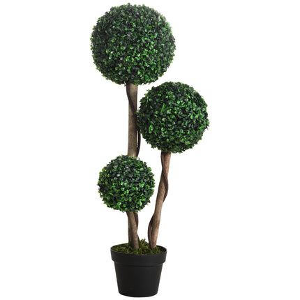 Decorative Artificial Boxwood Ball Topiary Tree 90cm in Pot for Indoor Outdoor Decor - Dark Green