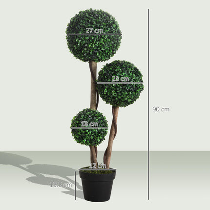 Decorative Artificial Boxwood Ball Topiary Tree 90cm in Pot for Indoor Outdoor Decor - Dark Green