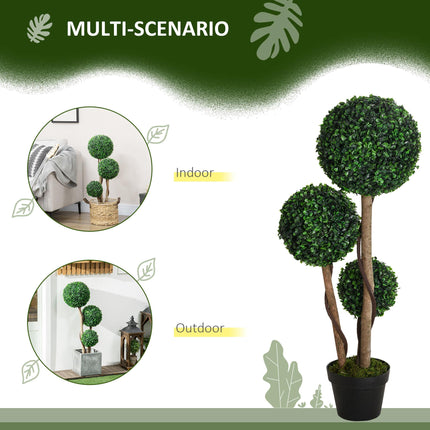 Decorative Artificial Boxwood Ball Topiary Tree 90cm in Pot for Indoor Outdoor Decor - Dark Green