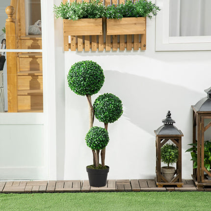 Decorative Artificial Boxwood Ball Topiary Tree 90cm in Pot for Indoor Outdoor Decor - Dark Green