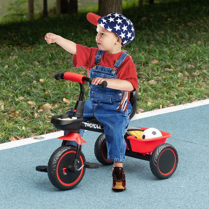 Adjustable Kids Trike with Pedals and Baskets for Ages 2-5 - Red