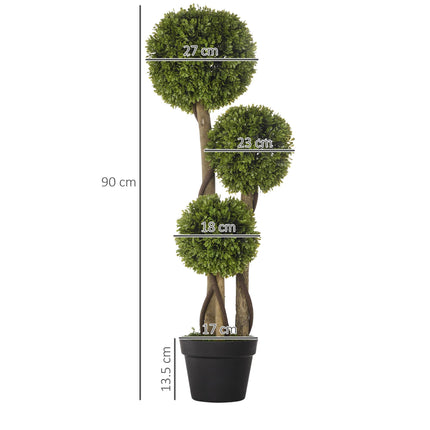 90 cm Decorative Artificial Boxwood Ball Topiary Tree in Pot for Indoor Outdoor Decor - Light Green