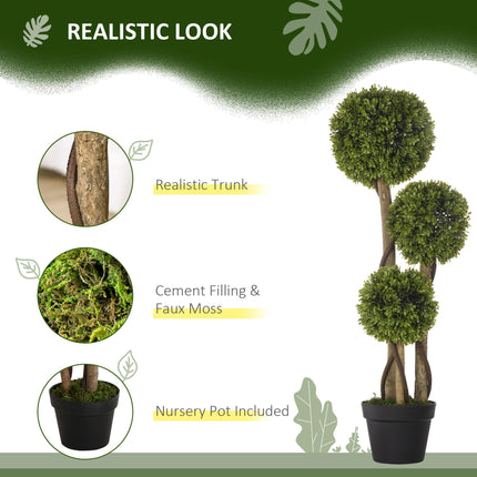 90 cm Decorative Artificial Boxwood Ball Topiary Tree in Pot for Indoor Outdoor Decor - Light Green
