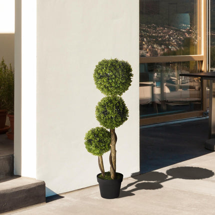 90 cm Decorative Artificial Boxwood Ball Topiary Tree in Pot for Indoor Outdoor Decor - Light Green