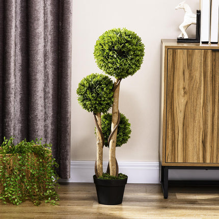 90 cm Decorative Artificial Boxwood Ball Topiary Tree in Pot for Indoor Outdoor Decor - Light Green