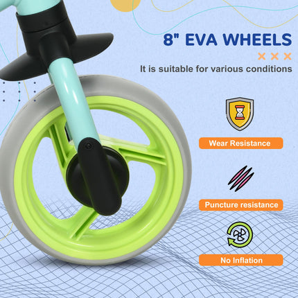 Adjustable Lightweight Kids Balance Bike with EVA Wheels - Green