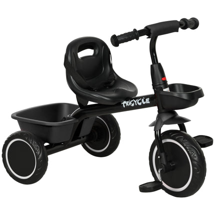 Adjustable Kids Trike with Pedals and Baskets for Ages 2-5 - Black