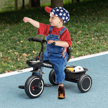 Adjustable Kids Trike with Pedals and Baskets for Ages 2-5 - Black