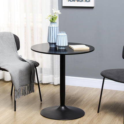 Round Small Dining Table with Steel Base and Non-Slip Pads - Black