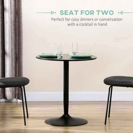 Round Small Dining Table with Steel Base and Non-Slip Pads - Black