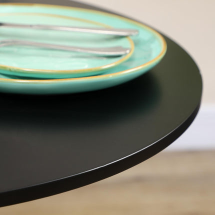 Round Small Dining Table with Steel Base and Non-Slip Pads - Black